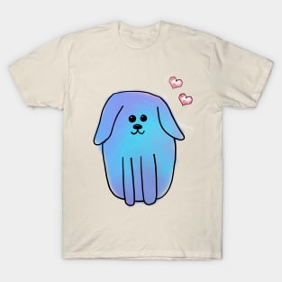 Blue Watercolour Dog with Hearts T-Shirt